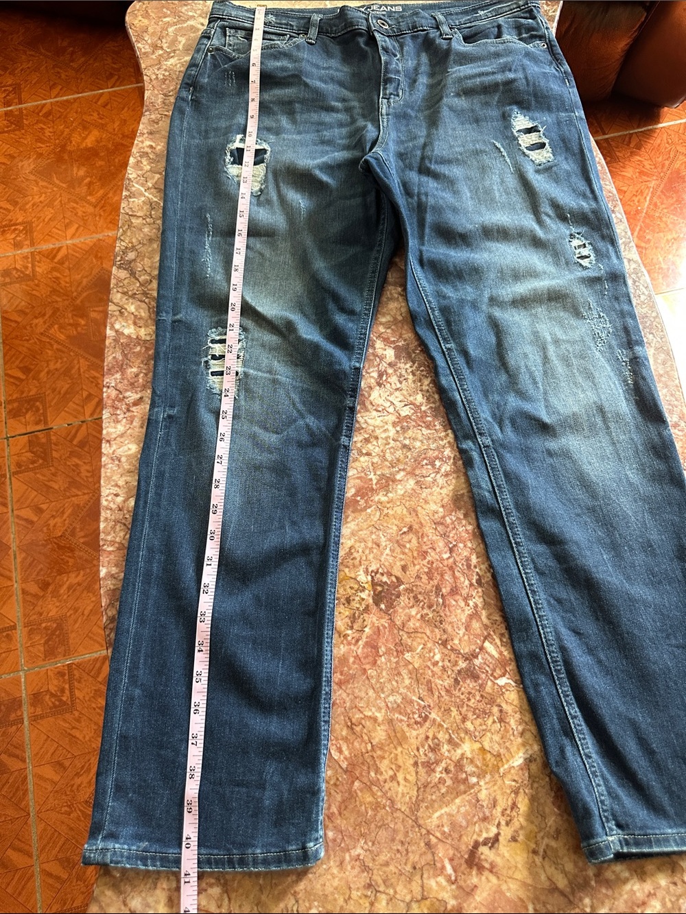 Dkny Women’s Distressed Dark Blue Straight Jeans - Picture 12 of 15